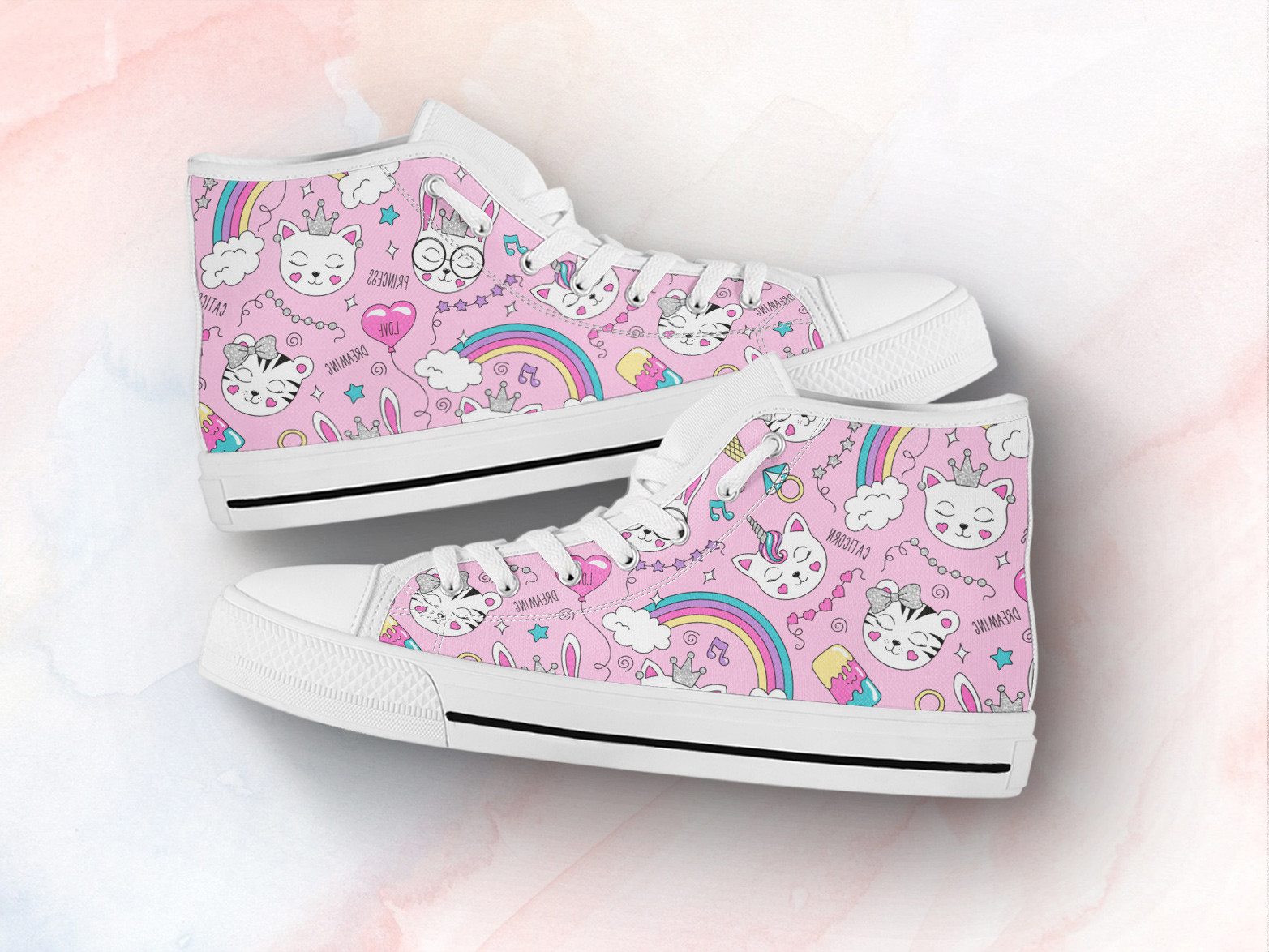 Unicorn Cat Shoes | Custom Canvas Sneakers For Kids & Adults